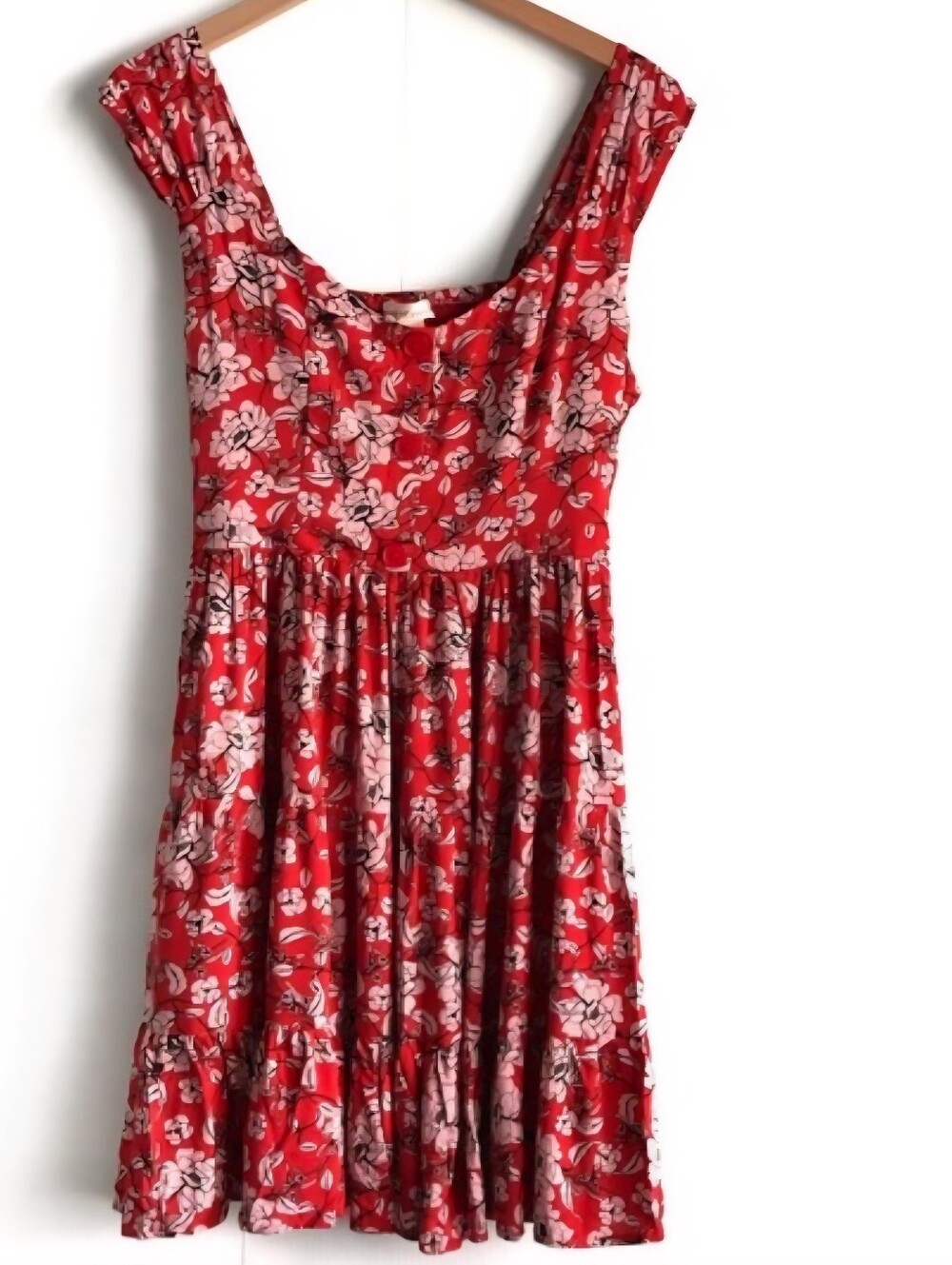 Band of Gypsies Red Pink Floral Mini Dress Bohemian Flowy Women's Small S EUC